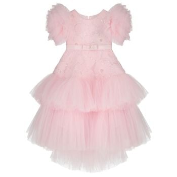 Girls Roshelle Pink Floral Applique Tulle Dress