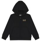 Boys Black Logo Hooded Zip Up Top, 1, hi-res