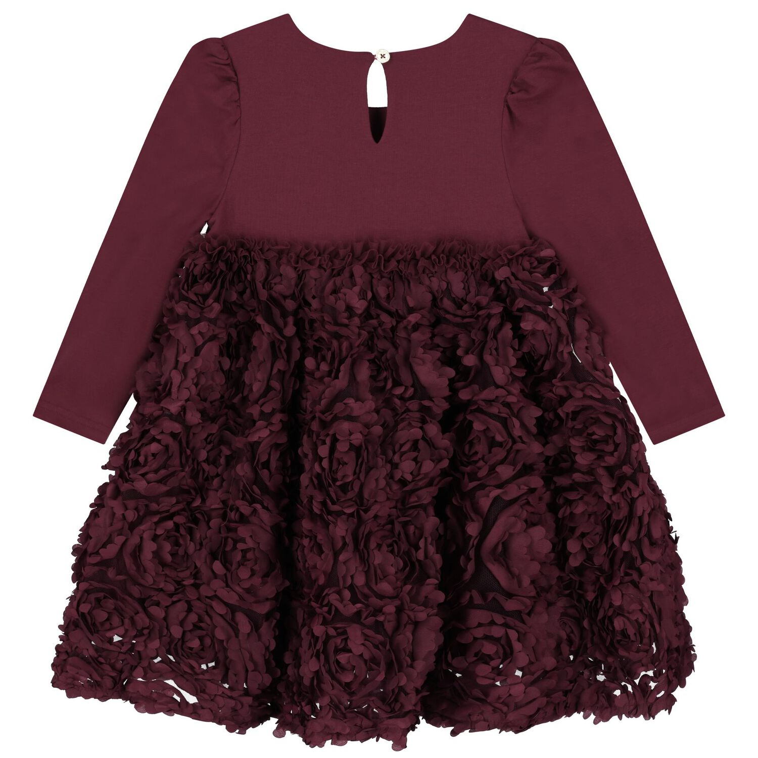 Girls Burgundy Red Tulle Roses Dress, 1, hi-res