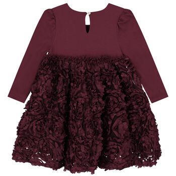 Girls Burgundy Red Tulle Roses Dress
