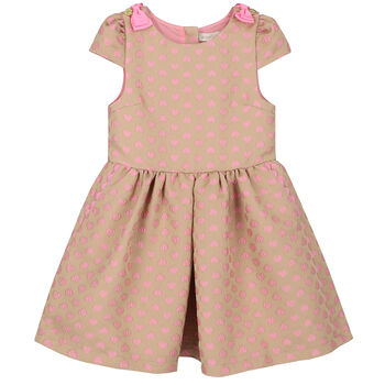 Girls Beige & Pink Jacquard Hearts Dress