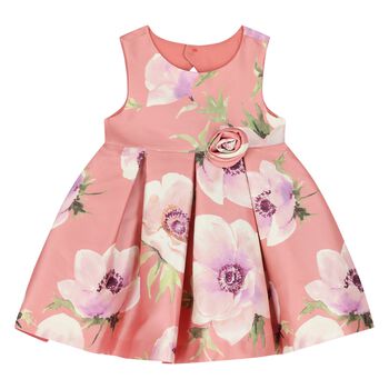 Younger Girls Pink Floral Satin Dress
