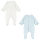 Baby Boys Blue & Ivory Flower Babygrows ( 2-Pack ), 1, hi-res