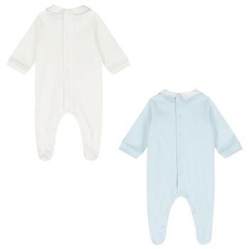 Baby Boys Blue & Ivory Flower Babygrows ( 2-Pack )