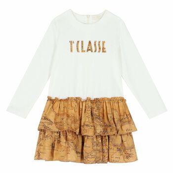 Girls Ivory & Beige Geo Map Dress