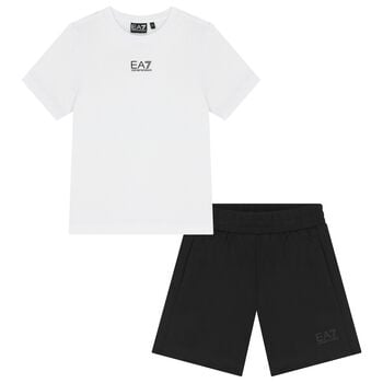Boys White & Black Logo Shorts Set