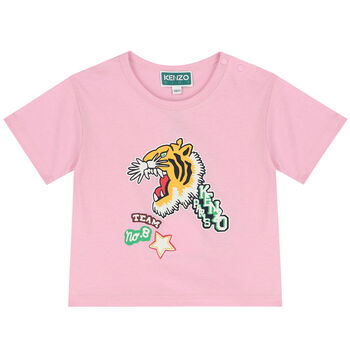 Younger Girls Pink Varsity Tiger T-Shirt