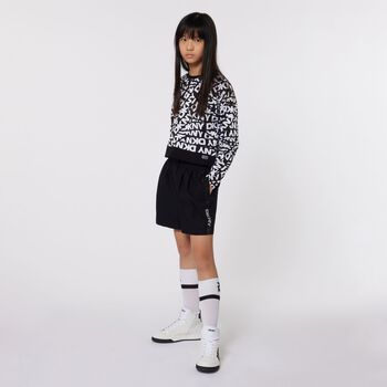 Girls White & Black Logo Long Sleeve Top