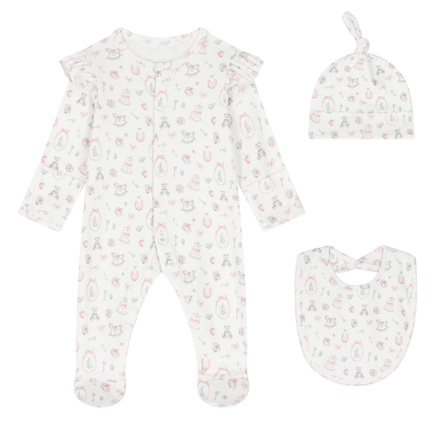 Baby Girls White Babygrow Gift Set (3 Piece), 1, hi-res image number null