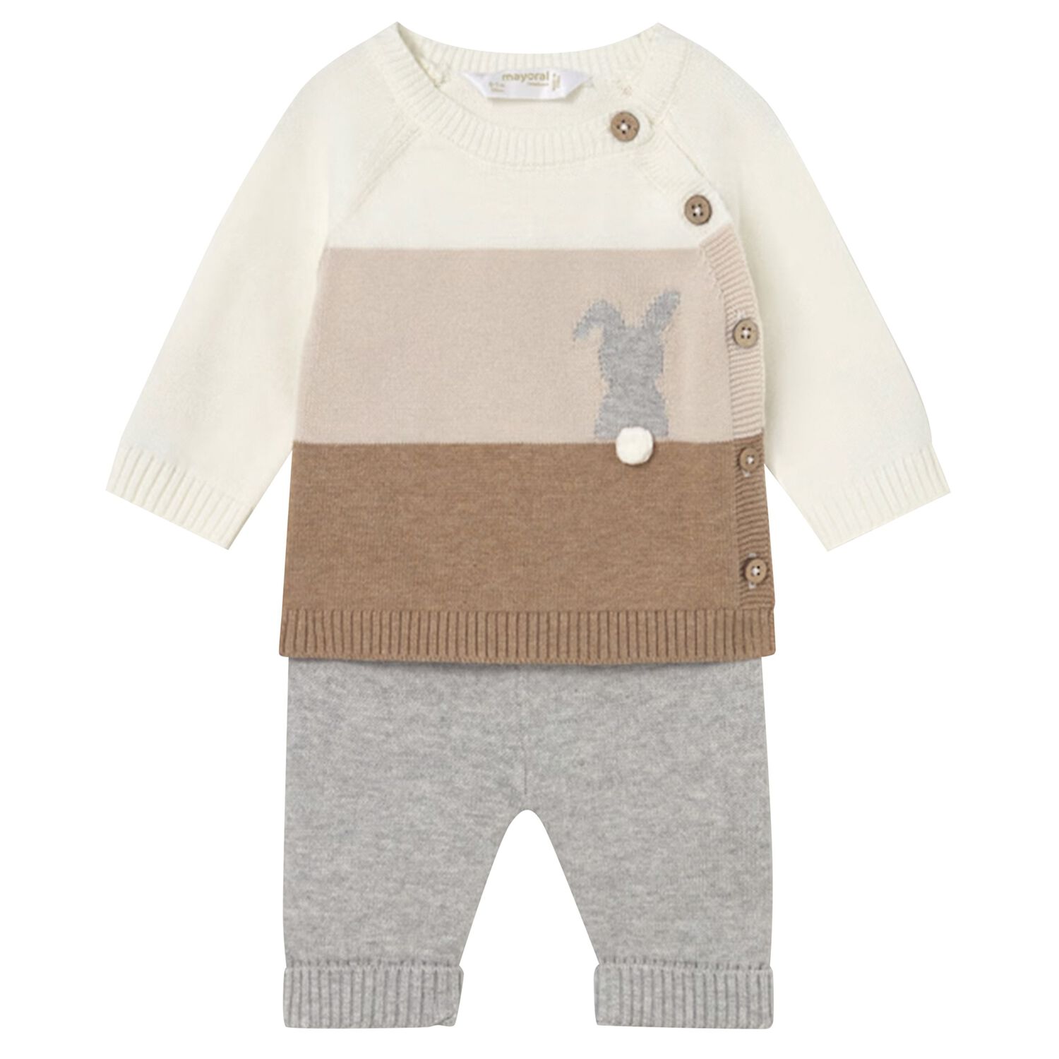 Baby Boys Ivory Knit Bunny Trouser Set, 1, hi-res