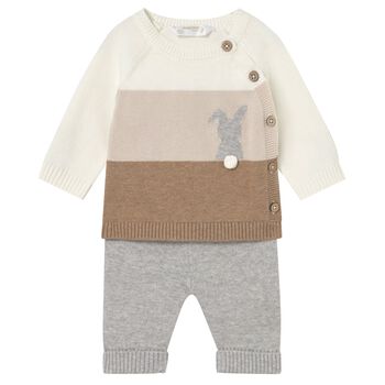 Baby Boys Ivory Knit Bunny Trouser Set