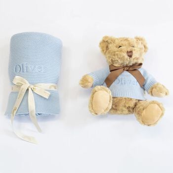 Boys Blue Personalised Teddy Baby Gift Set