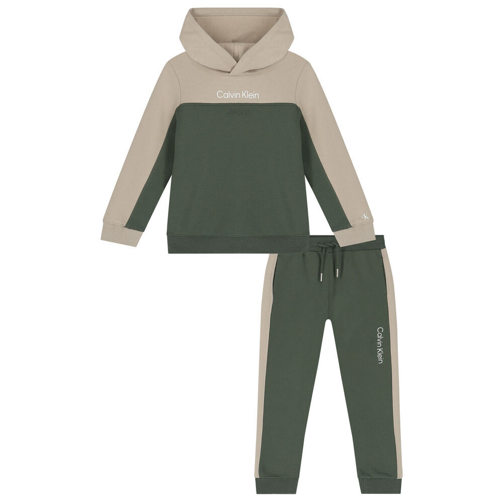 Calvin Klein Boys Beige Green Logo Tracksuit Junior Couture