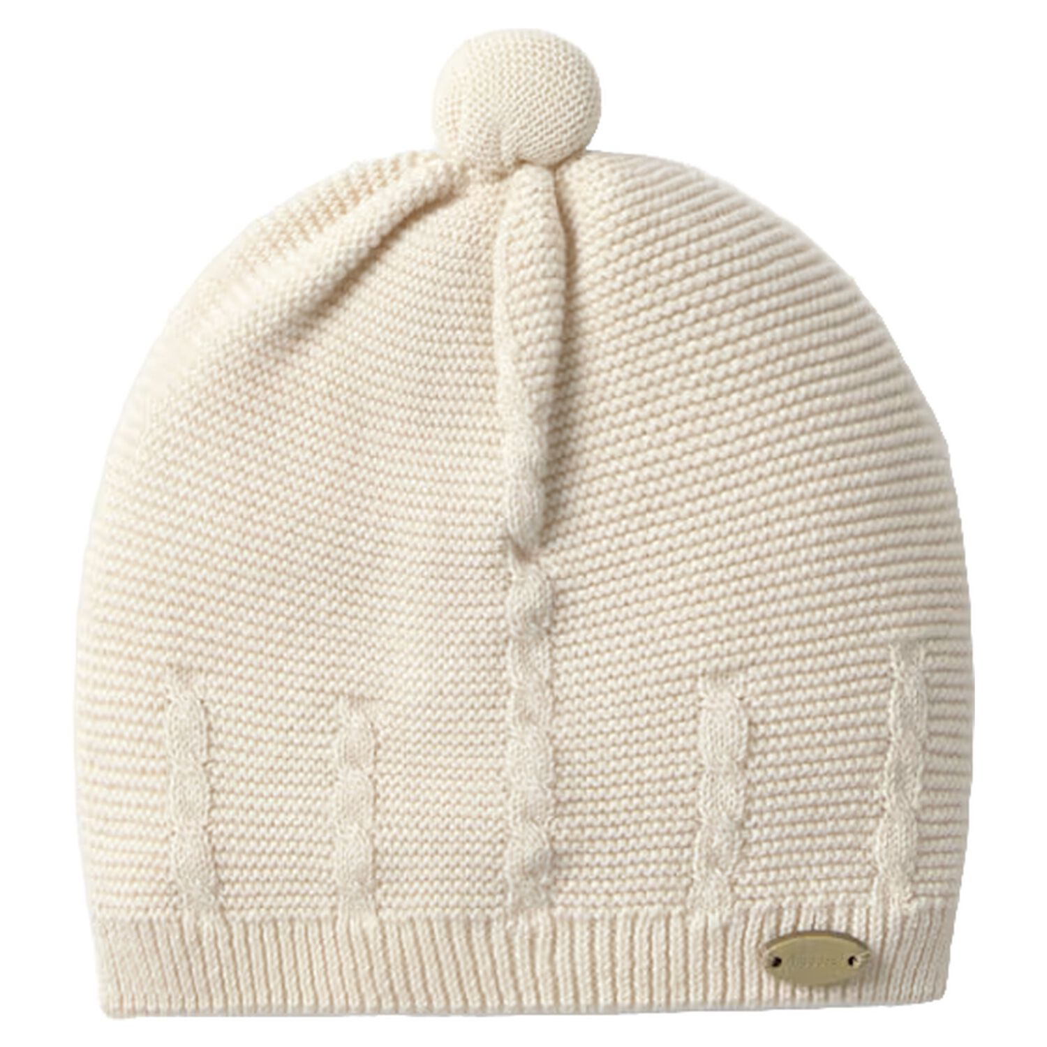 Beige Logo Knitted Baby Hat, 1, hi-res
