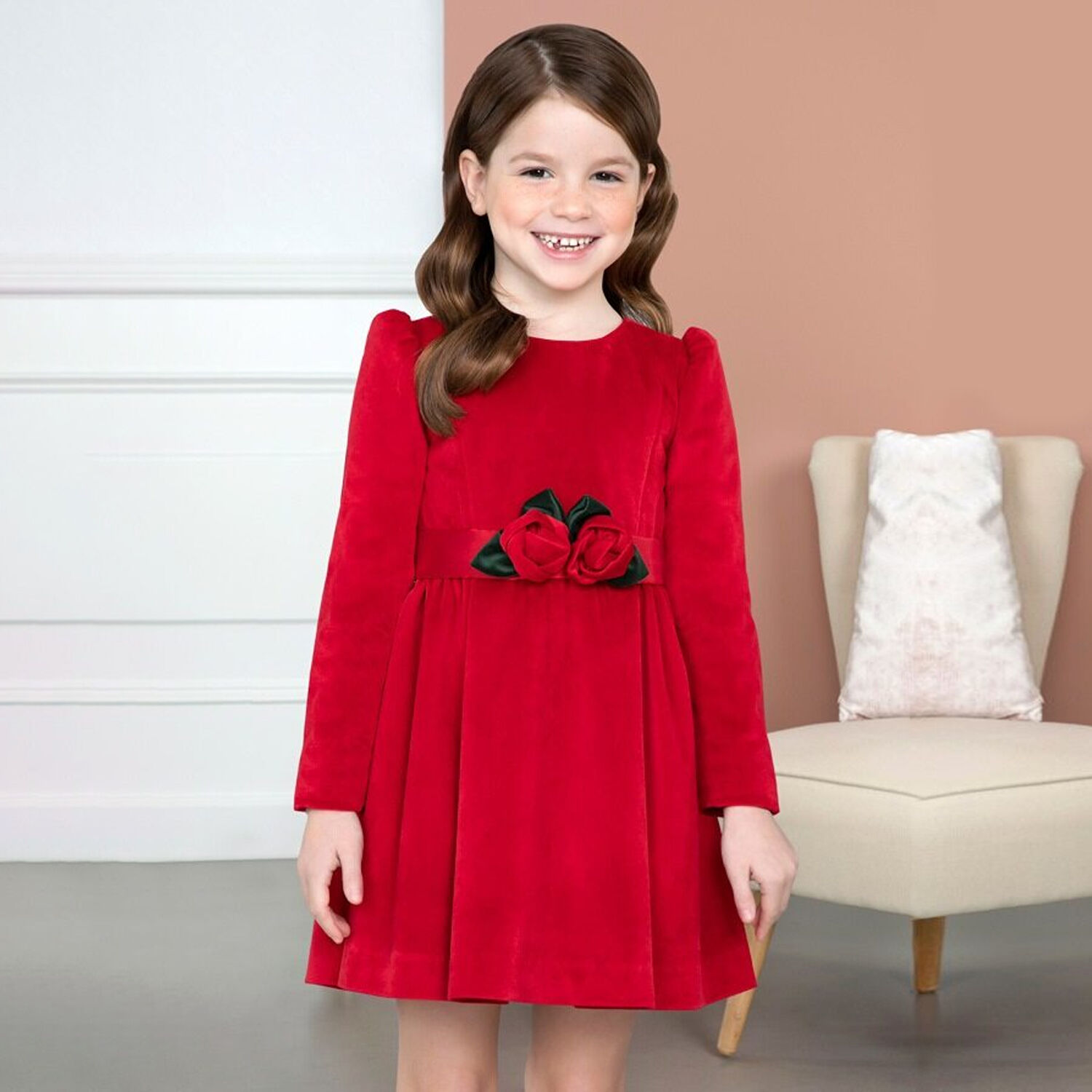 Girls Red Velvet Dress, 1, hi-res image number null