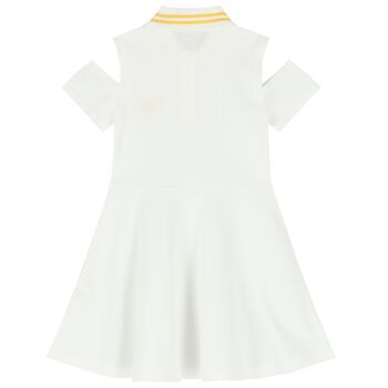 فستان بولو بنات بالشعار باللون الأبيض والأصفر