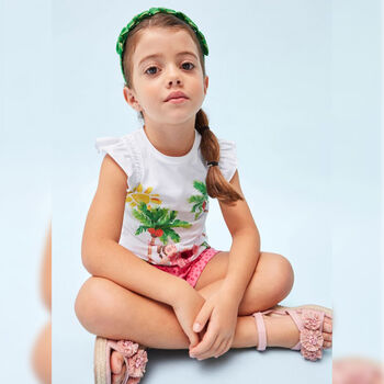 Girls Ivory & Pink Graphic Shorts Set