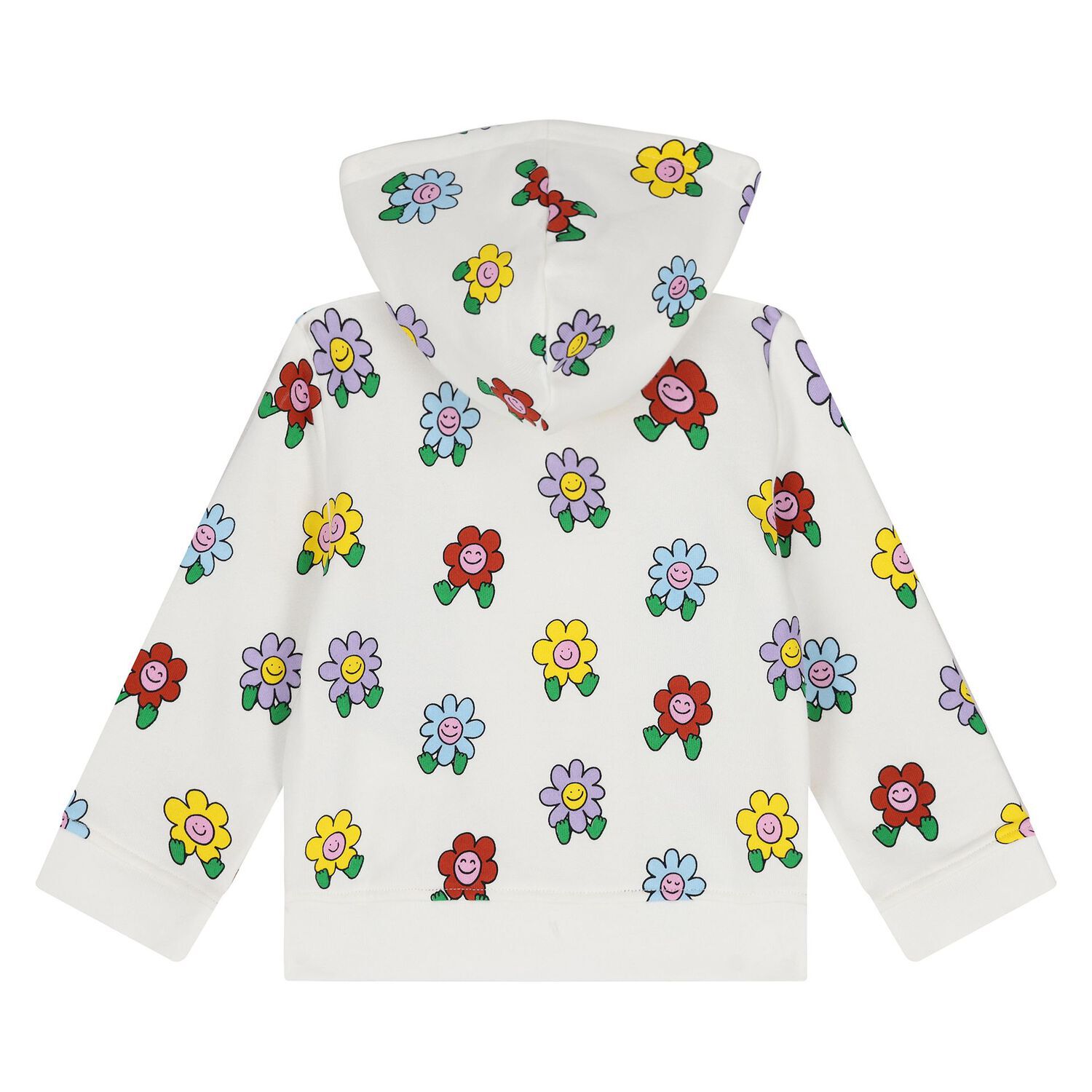 Younger Girls Ivory Flower Hooded Zip Up Top, 1, hi-res