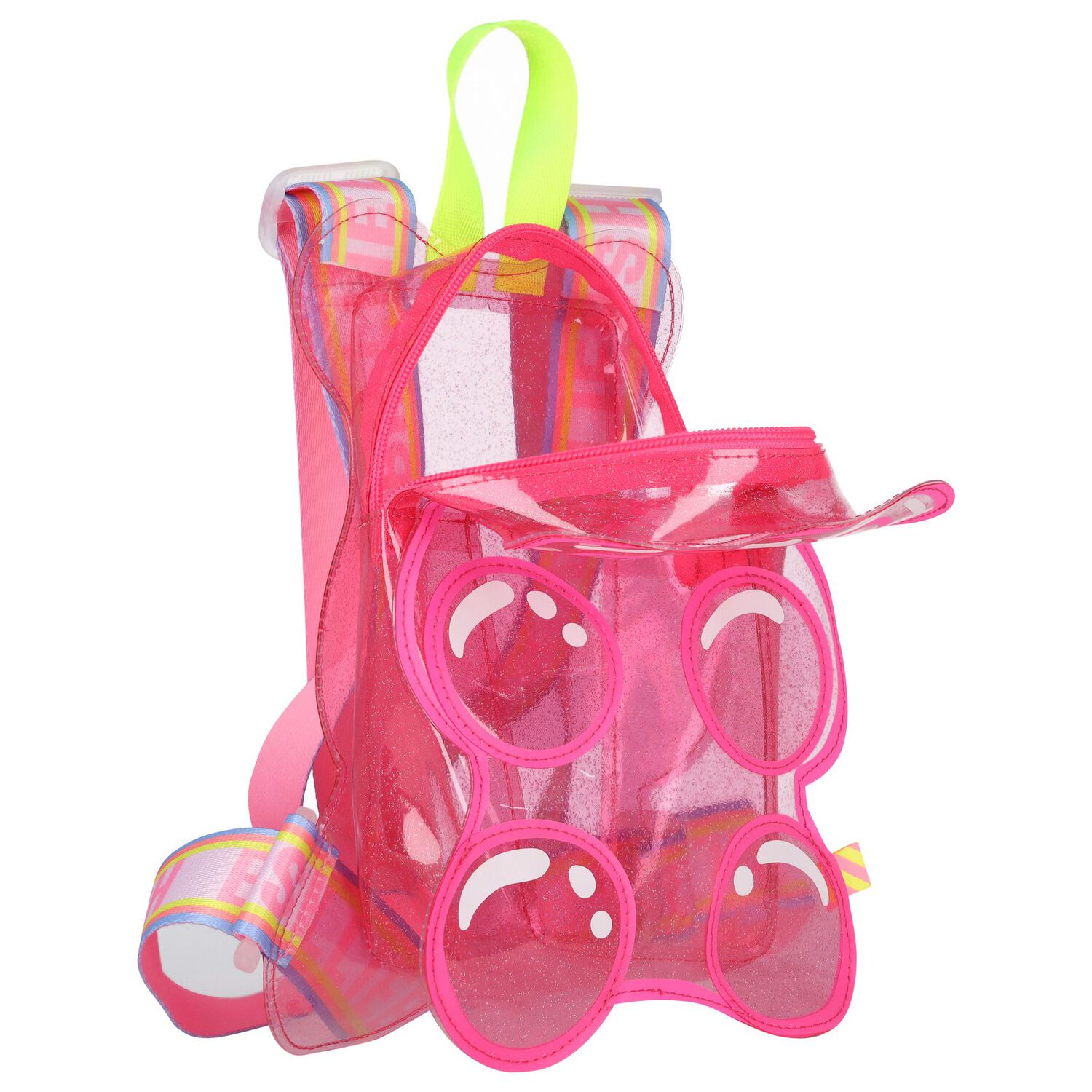 Girls Pink Teddy Bear Transparent Backpack, 1, hi-res