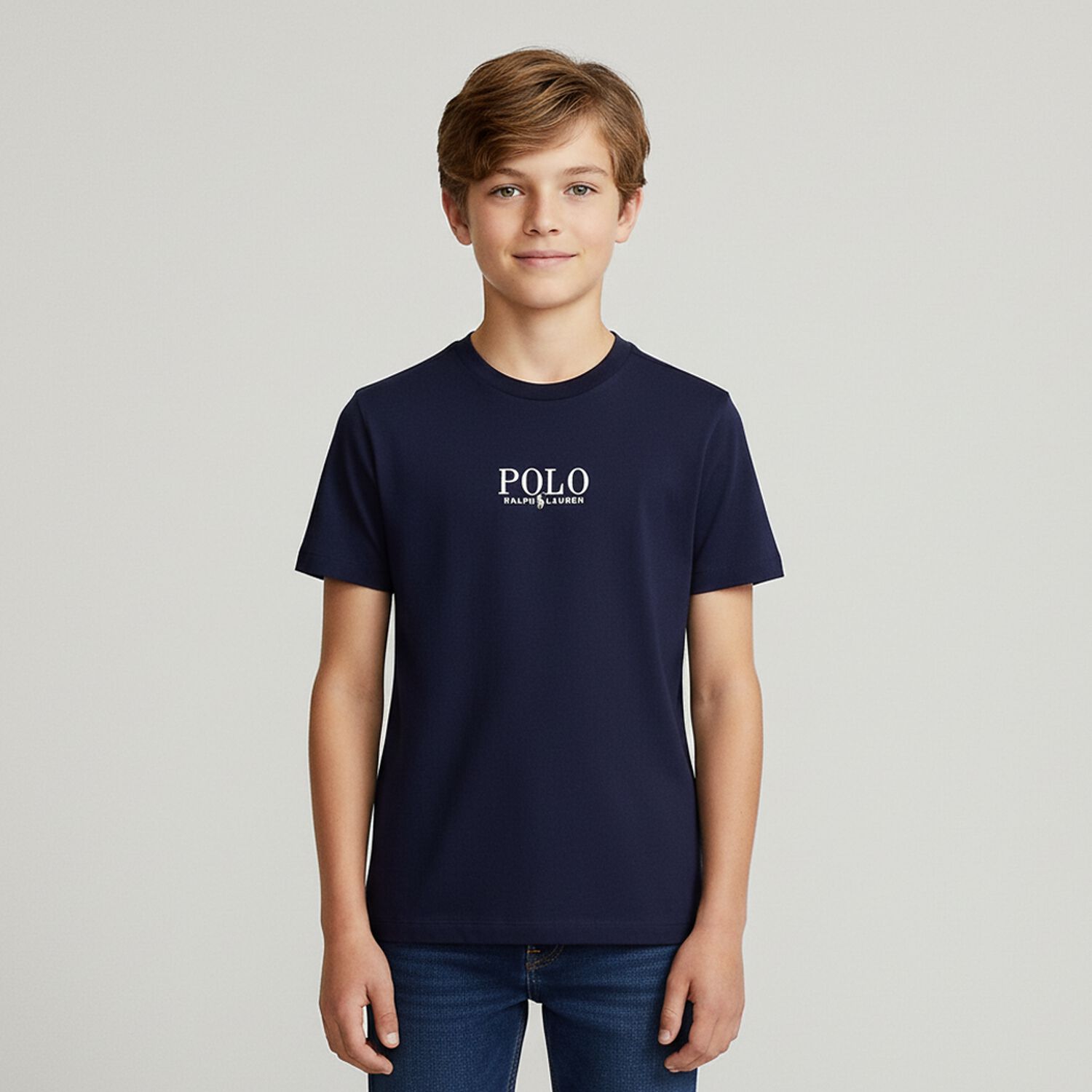 Boys Navy Cotton Polo Logo T-Shirt, 1, hi-res