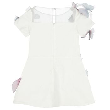 Girls White 3D Butterfly Applique Dress