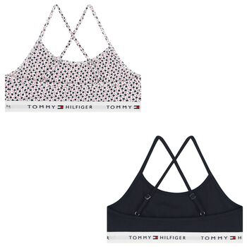 Girls Navy & White Logo Bra Tops (2-Pack) 