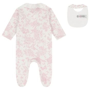 Baby Girls Pink & Ivory Toile De Jouy Babygrow Gift Set