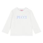 Younger Girls White Logo Long Sleeve Top, 1, hi-res