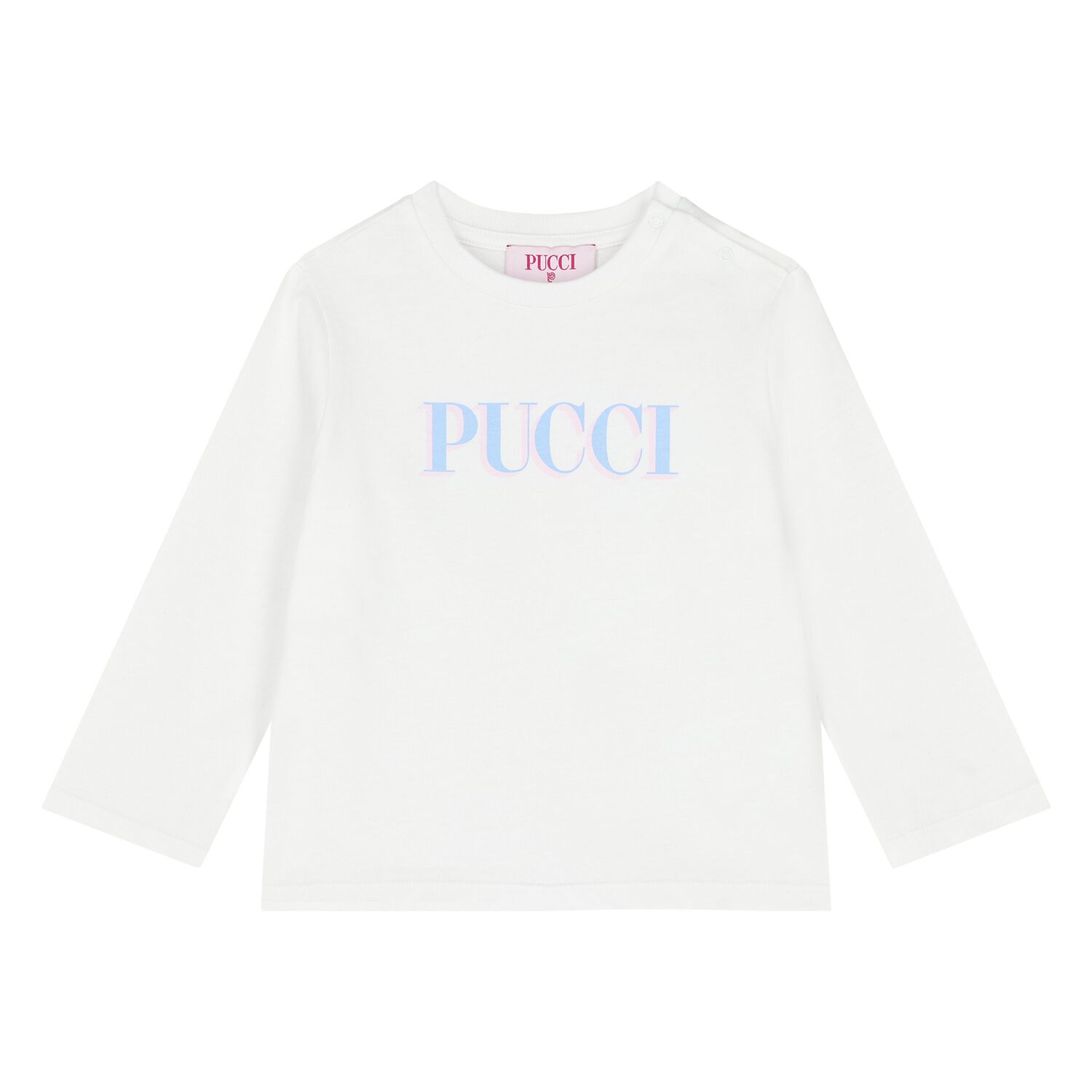 Younger Girls White Logo Long Sleeve Top, 1, hi-res