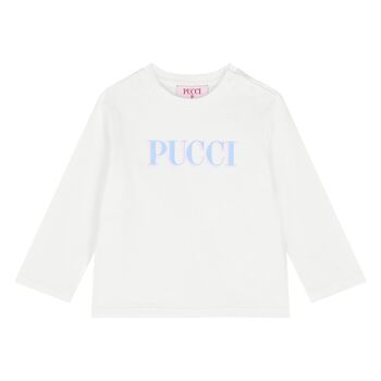 Younger Girls White Logo Long Sleeve Top