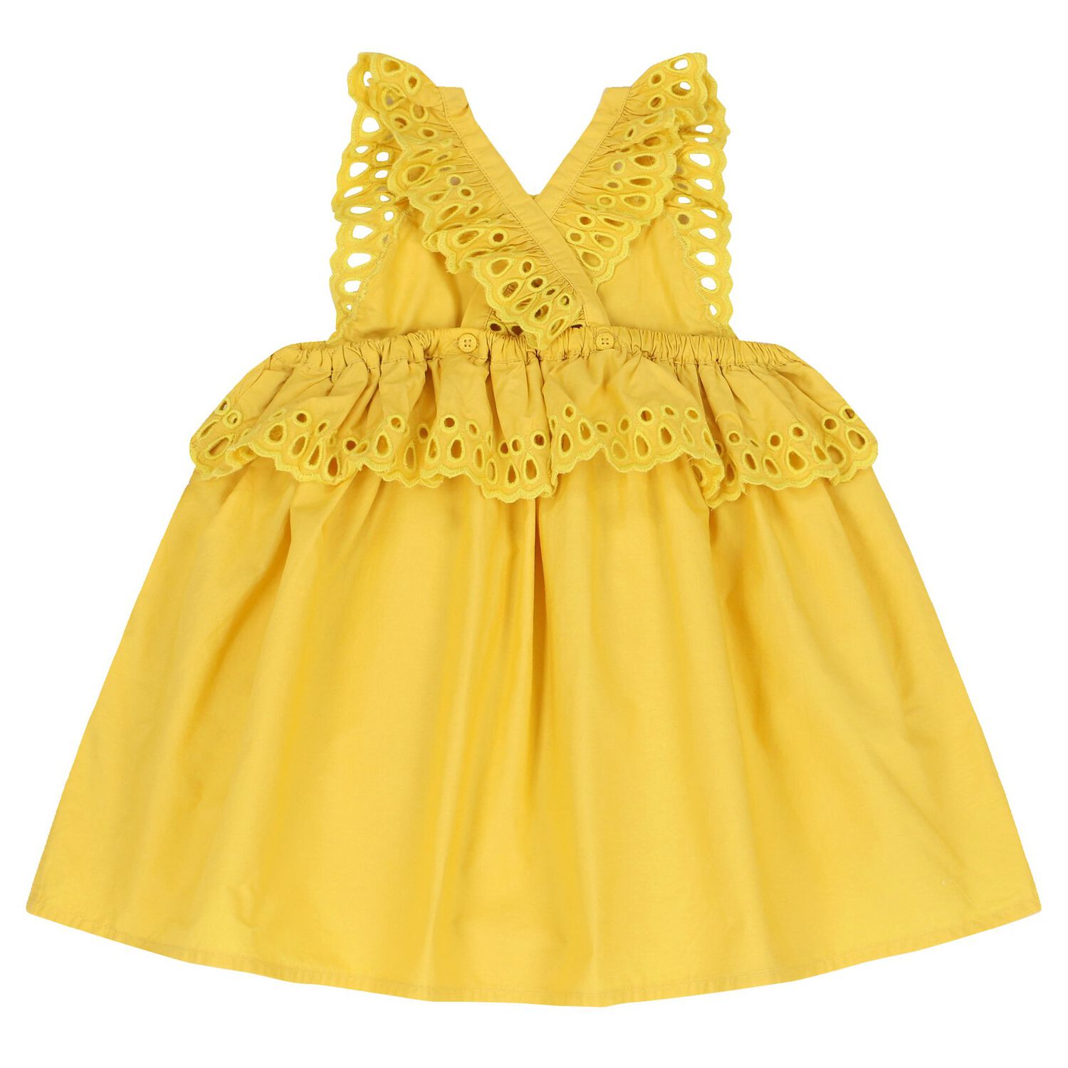 Younger Girls Yellow Broderie Anglaise Dress, 1, hi-res