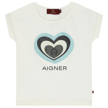 تيشيرت بالشعار باللون العاجي للبنات 