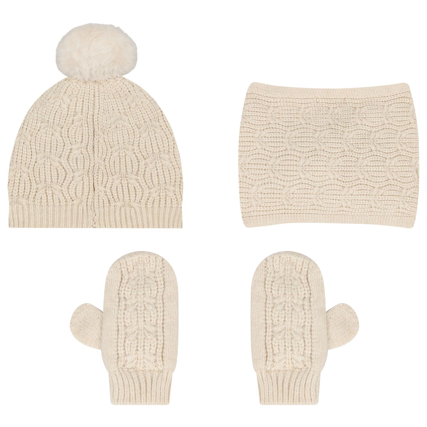 Younger Girls Ivory Knitted 3 Piece Set, 1, hi-res
