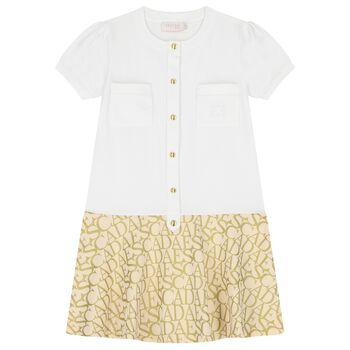 Girls White & Gold Logo Dress