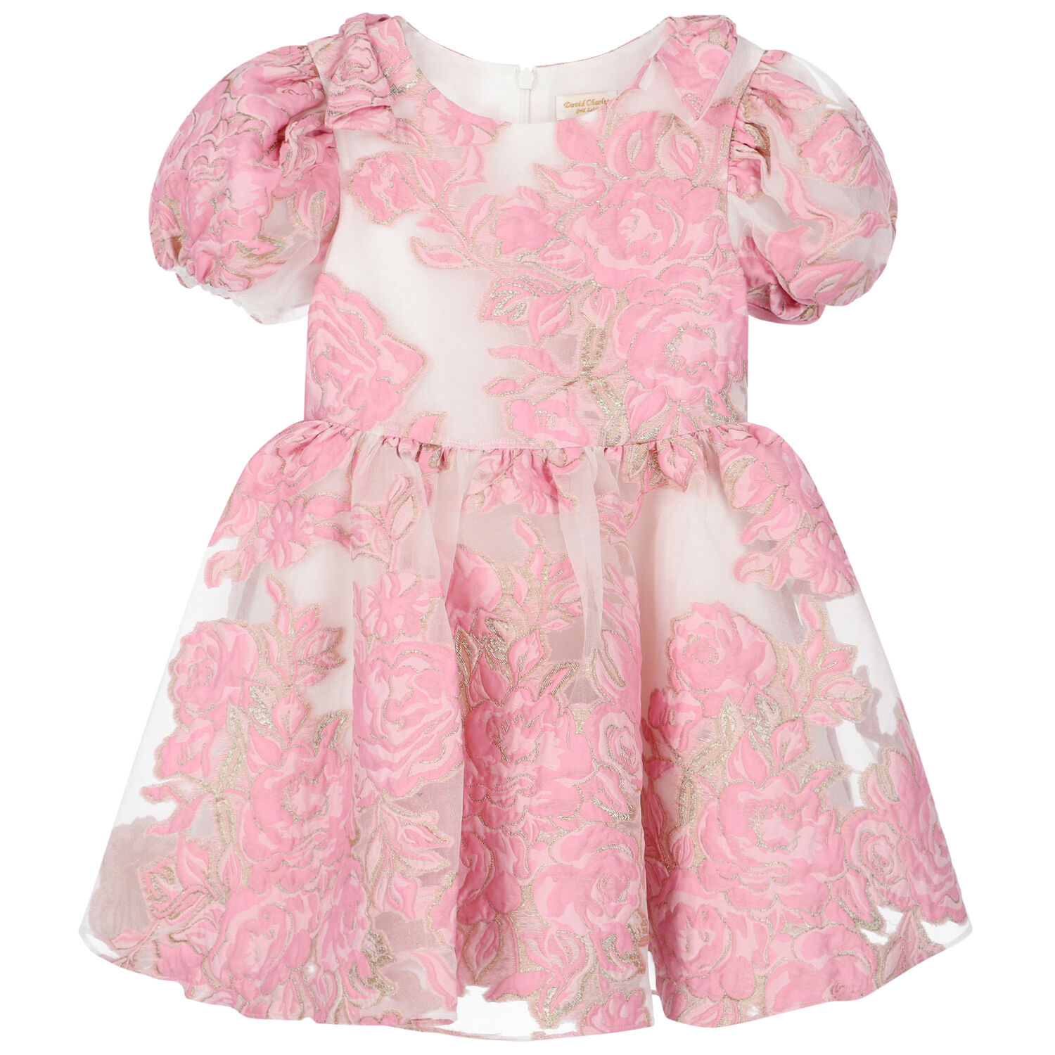 Girls Pink & Gold Floral Brocade Dress, 1, hi-res