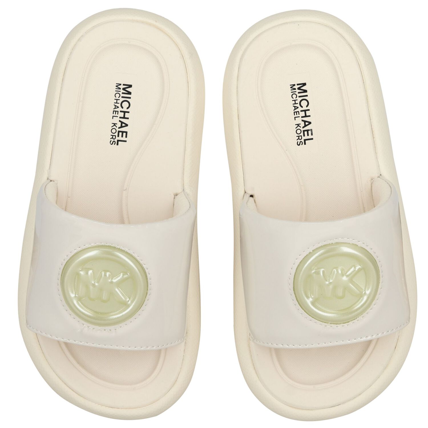Girls Beige Patent Leather Sliders, 1, hi-res