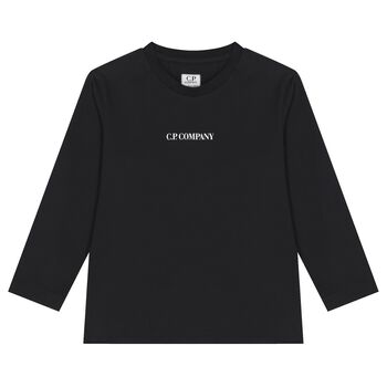 Boys Black Logo Long Sleeve Top 