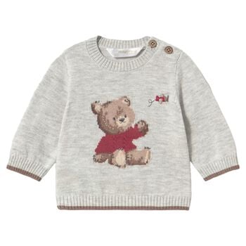 Baby Boys Grey Teddy Bear Knitted Jumper