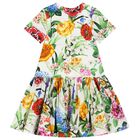Girls Ivory Floral Dress, 1, hi-res