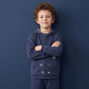 Younger Boys Blue Hooded Zip Up Top