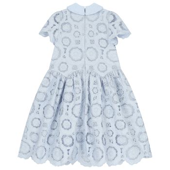 Girls Blue Flower Lace Dress
