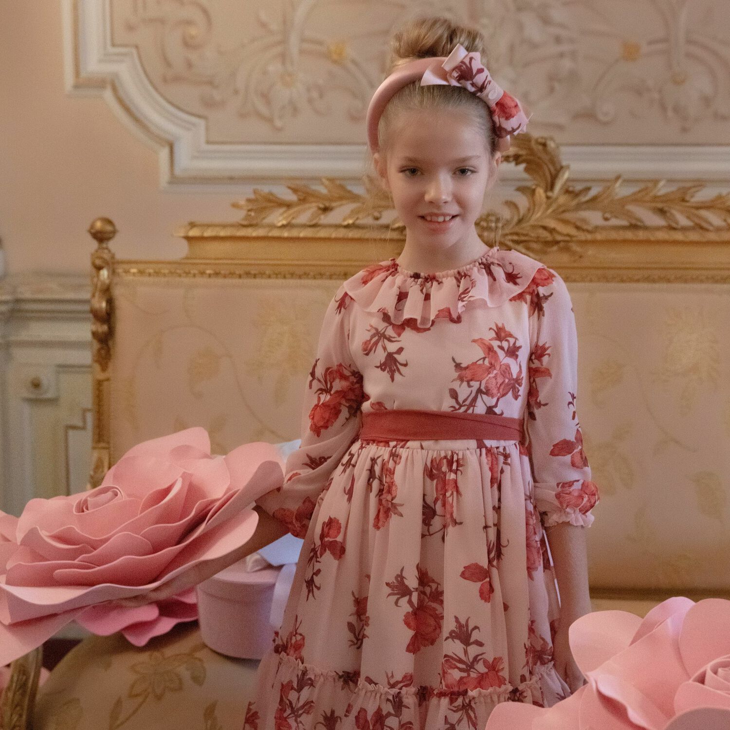 patachou pink floral chiffon dress Patachou Girls Pink Floral Chiffon Dress