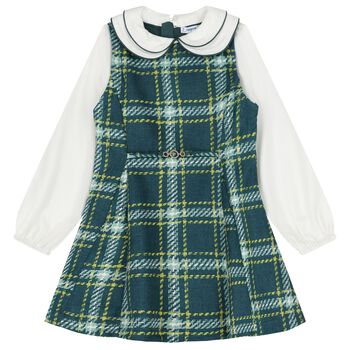Girls Green & White Pinafore Dress