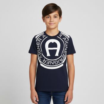 Boys Navy Blue Logo T-Shirt, 2 Boys Navy Blue Logo T-Shirt