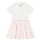 Younger Girls White & Pink Striped Polo Dress, 1, hi-res