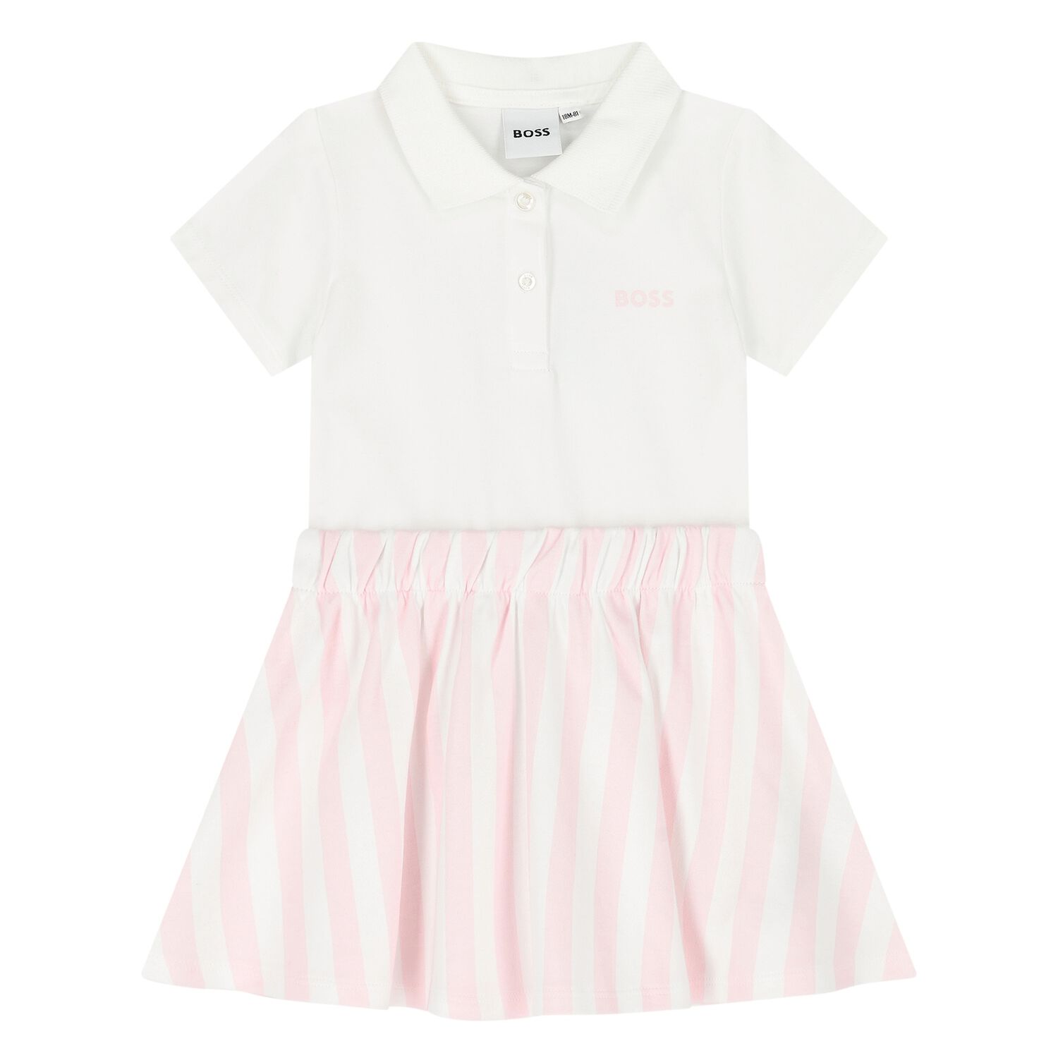 Younger Girls White & Pink Striped Polo Dress, 1, hi-res