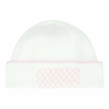 Baby Girls White & Pink Smocked Hat