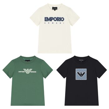 Boys Black, Ivory & Green T-Shirts (3 Pack)