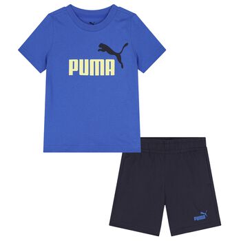 Boys Blue & Navy Blue Logo Shorts Set
