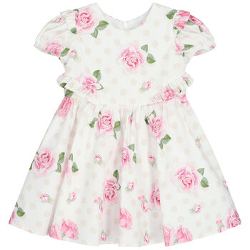 Younger Girls White & Pink Roses Dress
